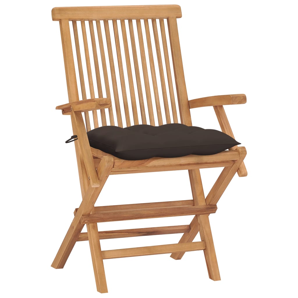 Cadeiras de jardim c/ almofadões cinza-acast. 4 pcs teca maciça