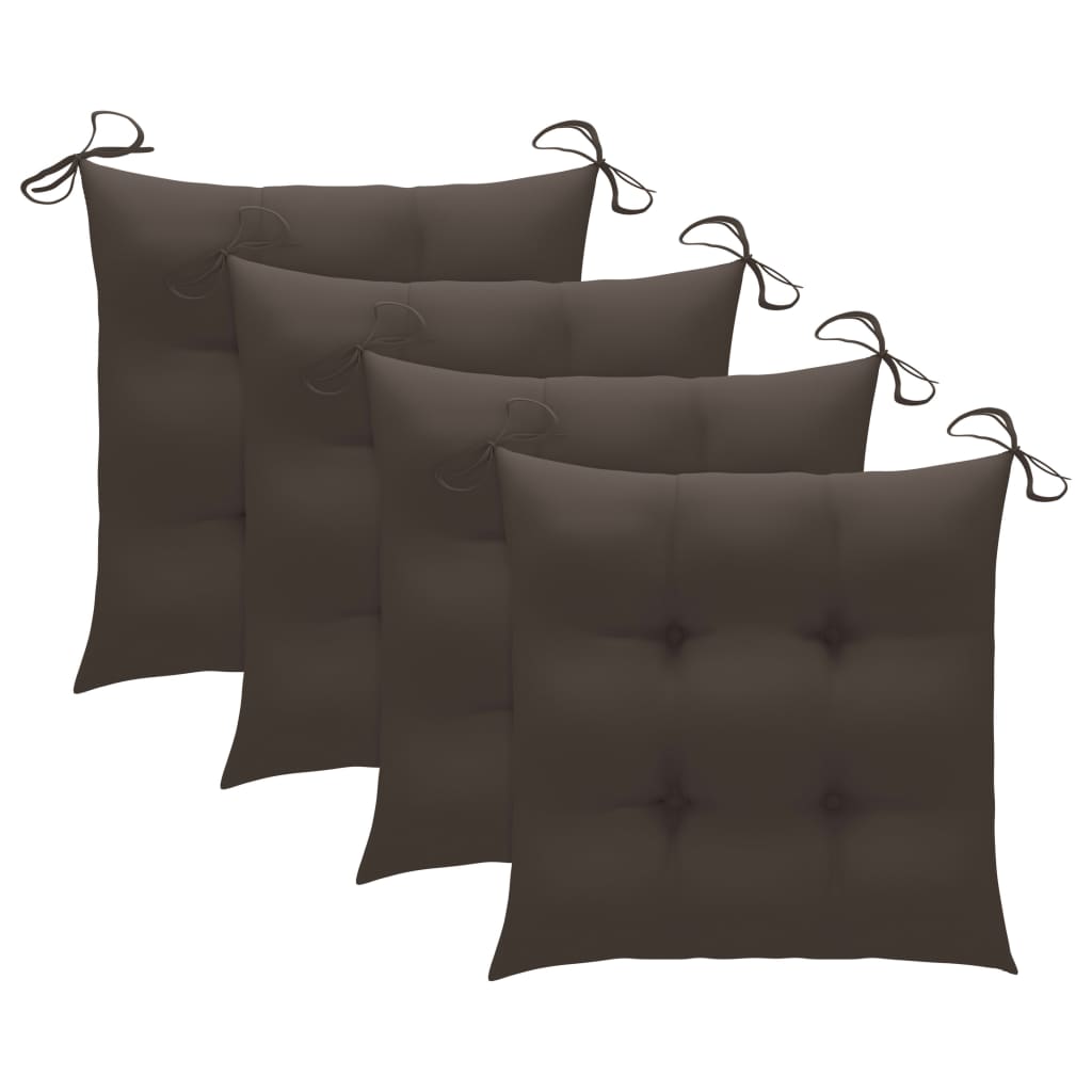 Cadeiras de jardim c/ almofadões cinza-acast. 4 pcs teca maciça