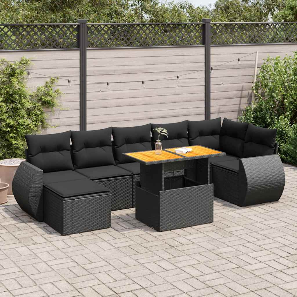 8 Pcs conjunto sofás de jardim com almofadões vime PE preto