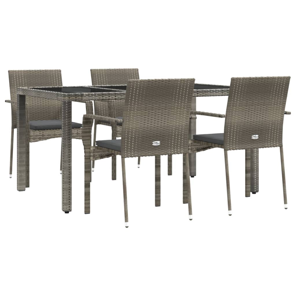 5 Pcs conjunto de jantar p/ jardim c/ almofadões vime PE cinza