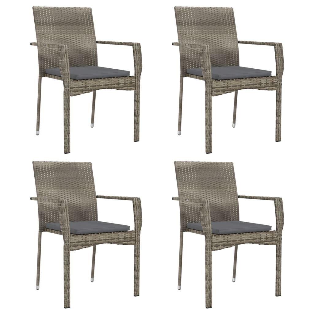 5 Pcs conjunto de jantar p/ jardim c/ almofadões vime PE cinza