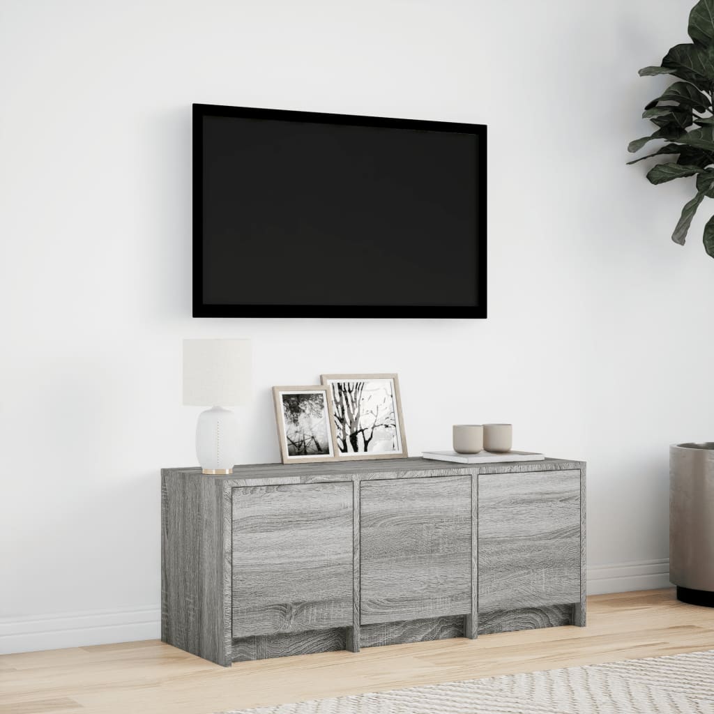 Móvel de TV com luzes LED derivados de madeira cinzento sonoma