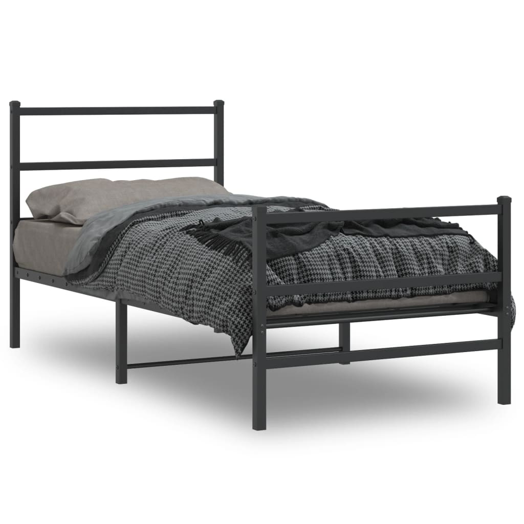 Estrutura de cama com cabeceira e pés 90x190 cm metal preto