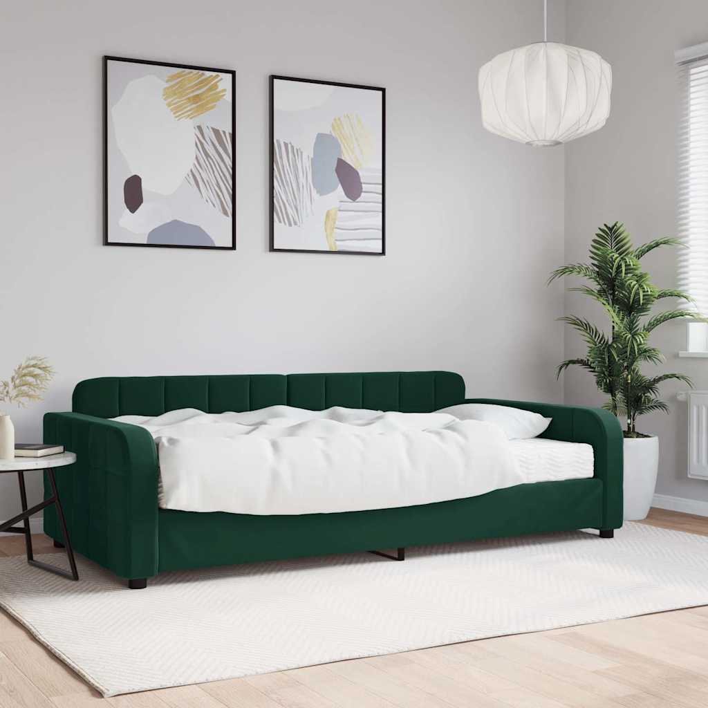 Sofá-cama com colchão 100x200 cm veludo verde-escuro
