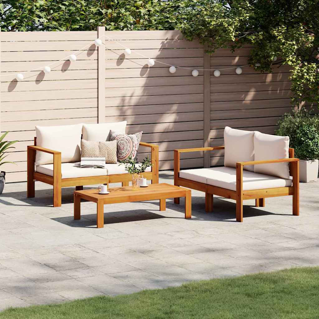 3 Pcs conjunto de sofás de jardim com almofadões acácia maciça