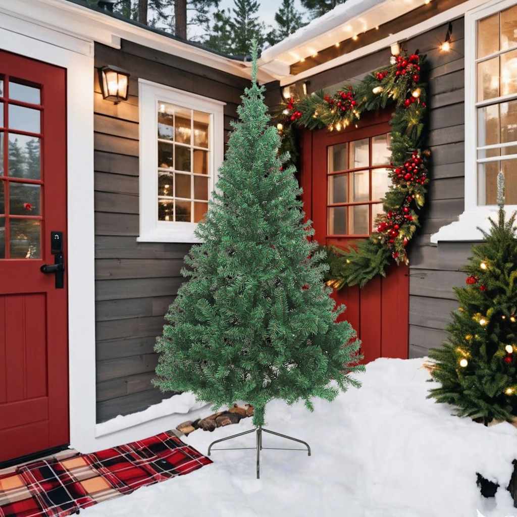 Meia árvore de natal artificial com suporte 210 cm PVC verde