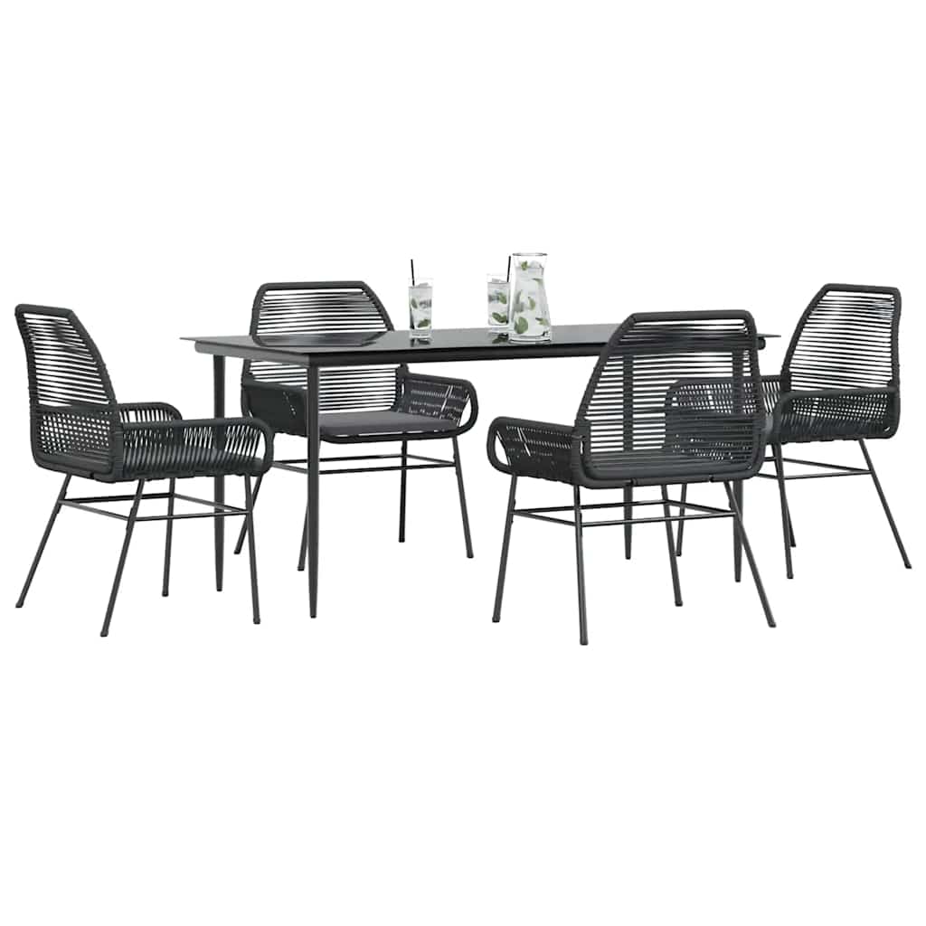 Conjunto de jantar jardim 5 peças almofadas vidro vime PE preto