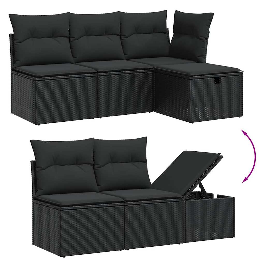 6 Pcs conjunto sofás de jardim c/ almofadões vime PE preto