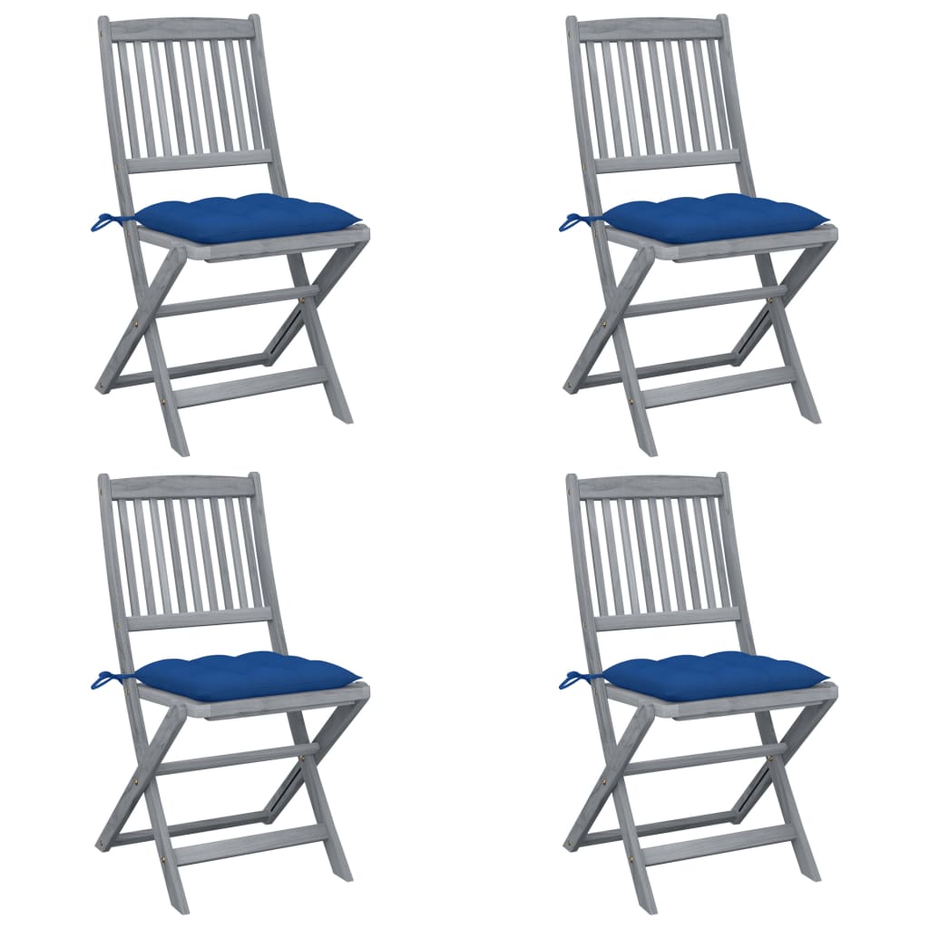 Cadeiras exterior dobráveis c/ almofadões 4 pcs acácia maciça