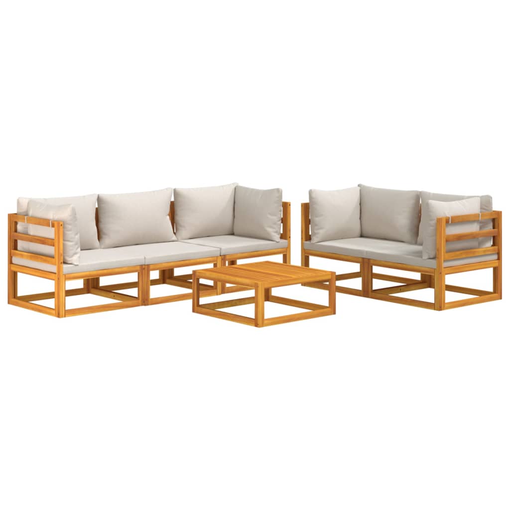 6Pcs conjunto lounge de jardim madeira c/almofadões cinza-claro