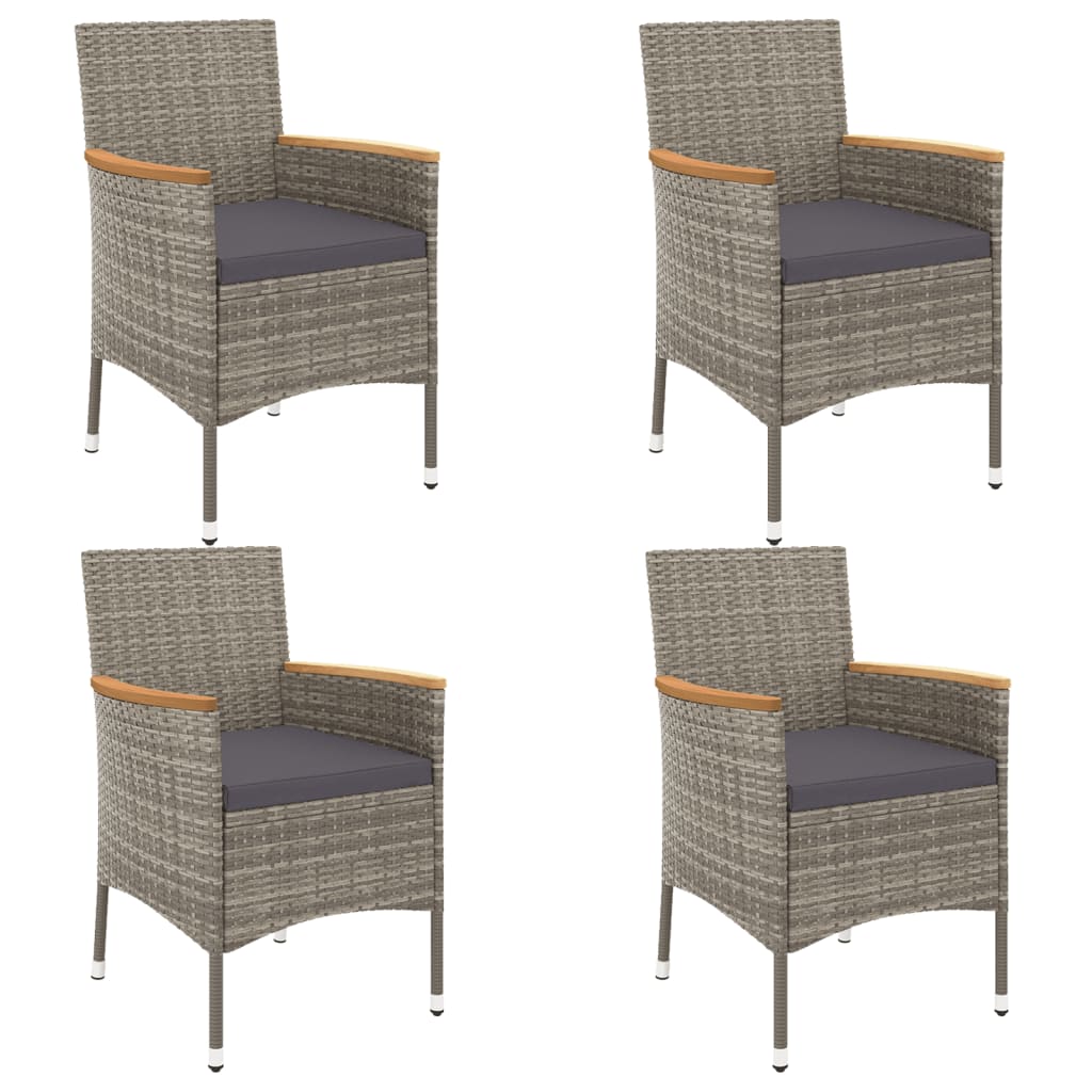 5 Pcs conjunto bistrô de jardim c/ almofadões vime PE cinza
