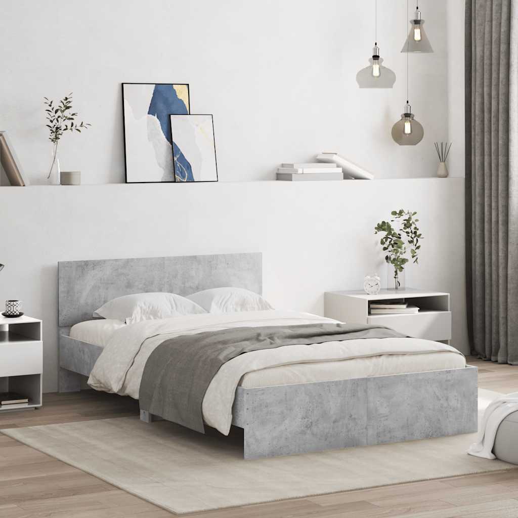 Estrutura cama cabeceira e luzes LED 120x190cm cinzento cimento