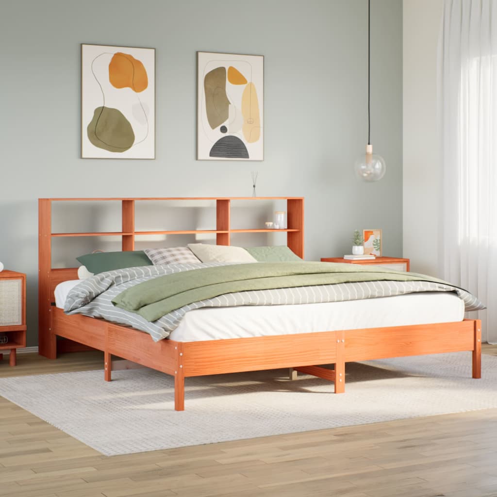 Cama com estante sem colchão 200x200 cm pinho maciço