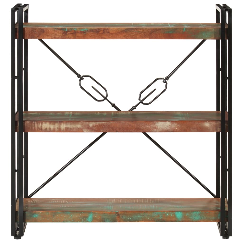 Estante c/ 3 prateleiras 77x30x80cm madeira recup. maciça/ferro