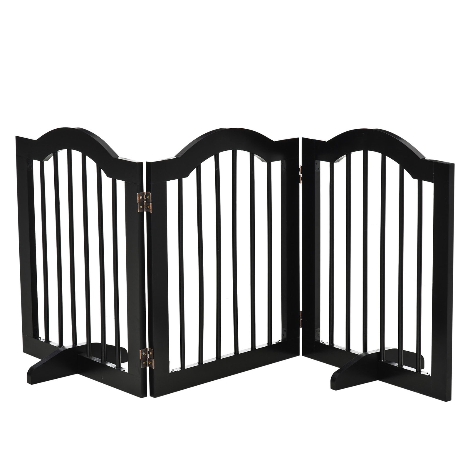 Barreira de Segurança Dobrável para Cães Pequenos com 3 Painéis e 2 Suportes 154,5x29,5x61 cm Preto