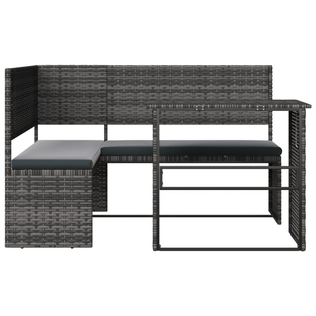 Sofá de jardim forma de l c/ mesa e almofadões vime PE cinzento