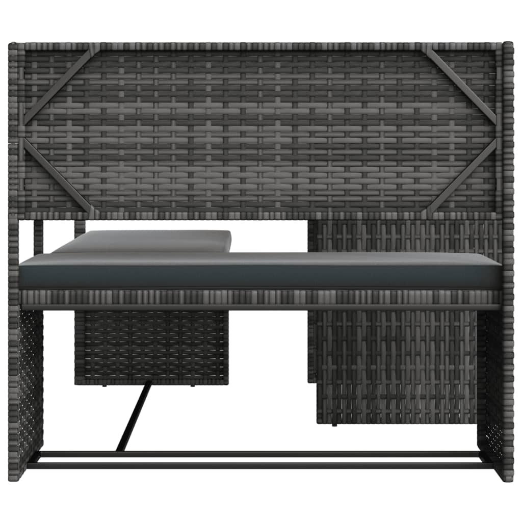 Sofá de jardim forma de l c/ mesa e almofadões vime PE cinzento