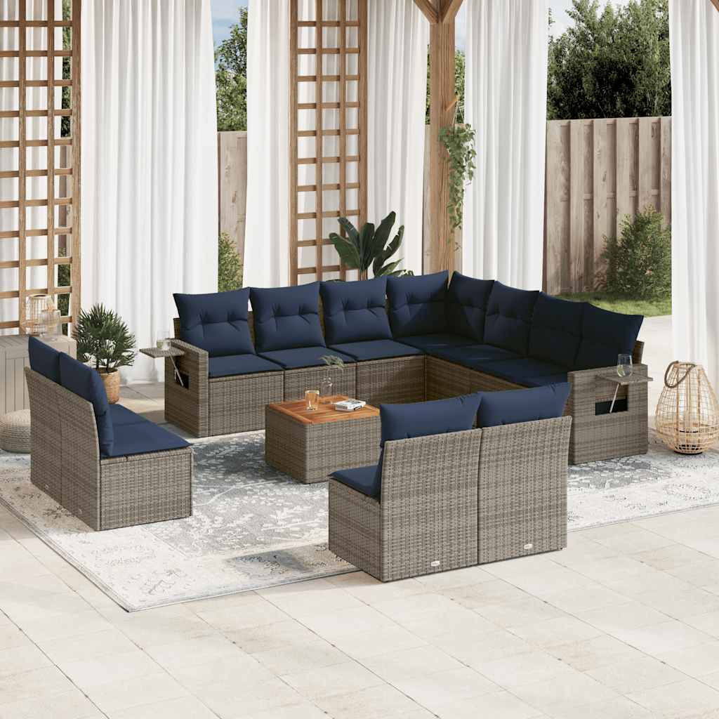 Conjunto de sofá de jardim com 12 peças e almofadas em rattan sintético cinza