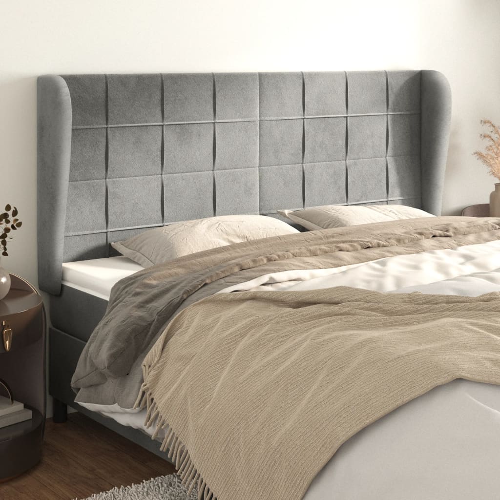Cabeceira cama c/ abas veludo 163x23x118/128 cm cinzento-claro