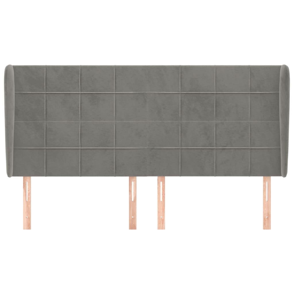 Cabeceira cama c/ abas veludo 163x23x118/128 cm cinzento-claro