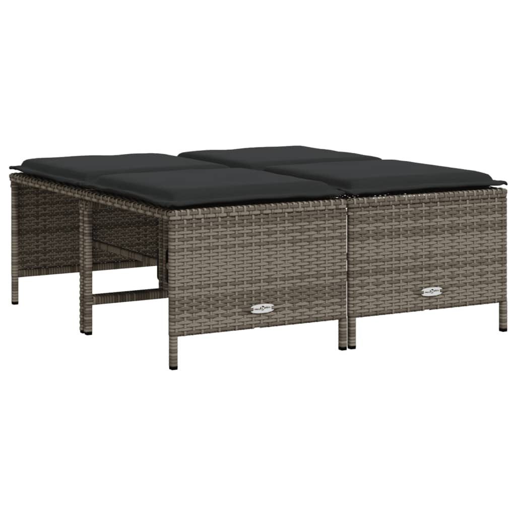 5 Pcs conjunto sofás de jardim c/ almofadões vime PE cinzento