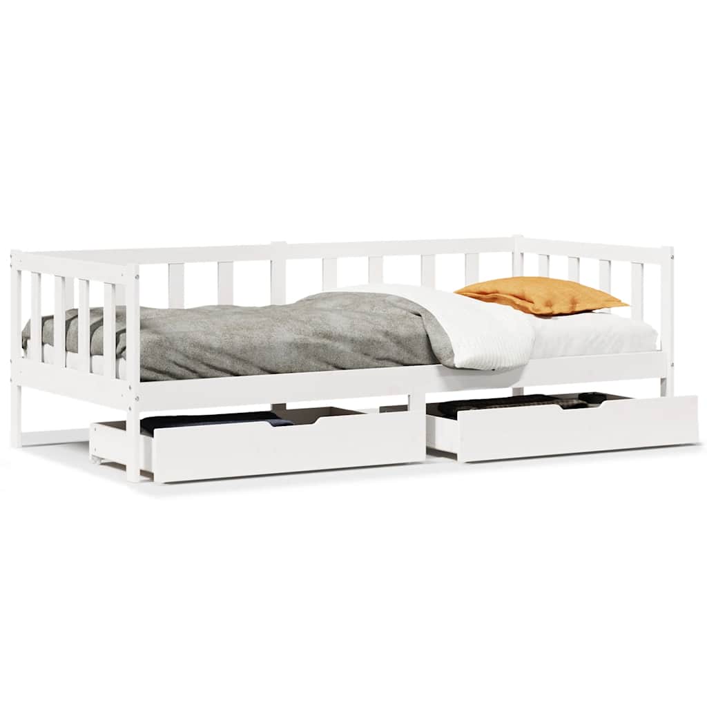 Sofá-cama c/ gavetas 90x190 cm madeira de pinho maciça branco