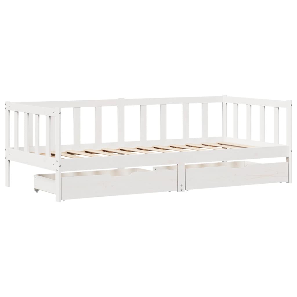 Sofá-cama c/ gavetas 90x190 cm madeira de pinho maciça branco
