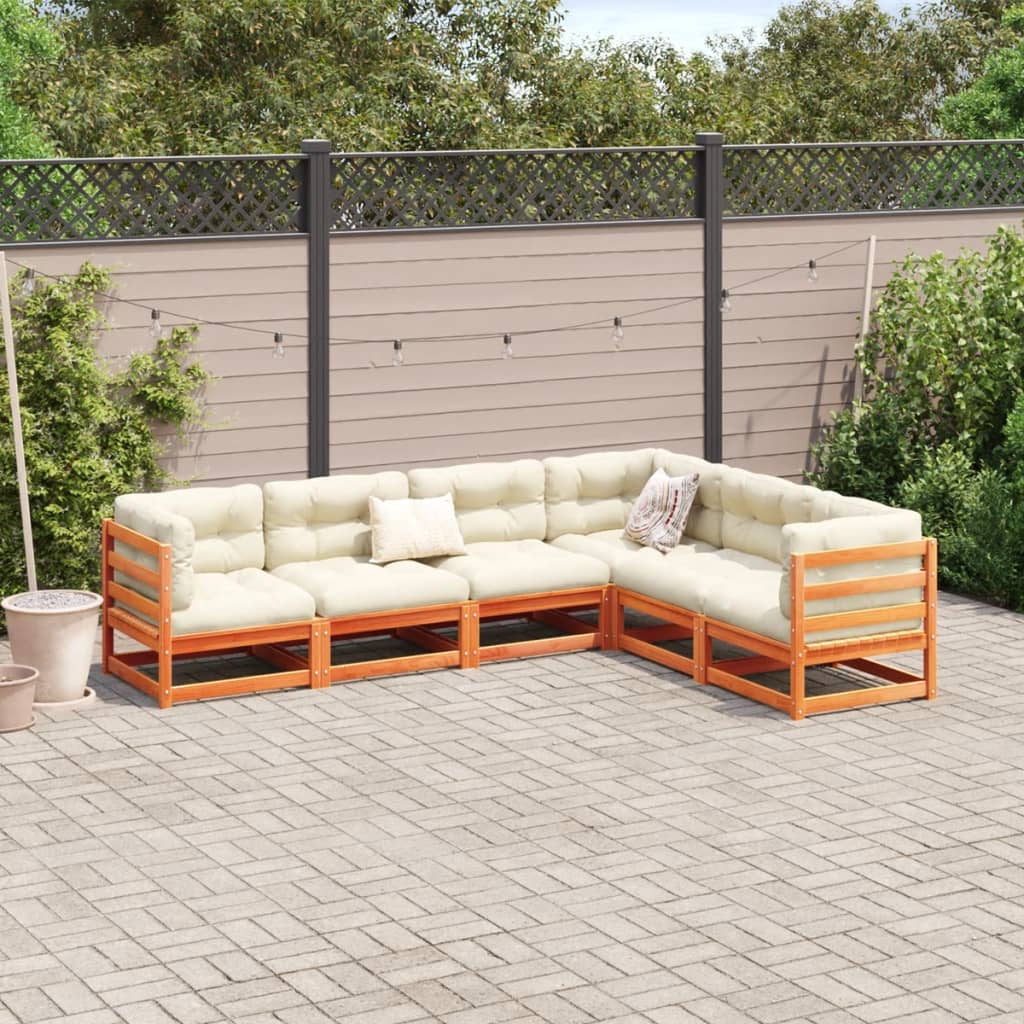 6 Pcs conj. sofás jardim almofadões pinho maciço castanho cera