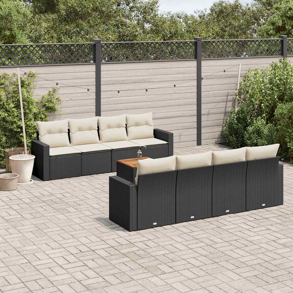 9 Pcs conjunto de sofás p/ jardim c/ almofadões vime PE preto