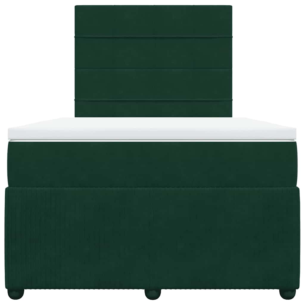 Cama boxspring com colchão 120x200 cm veludo verde-escuro