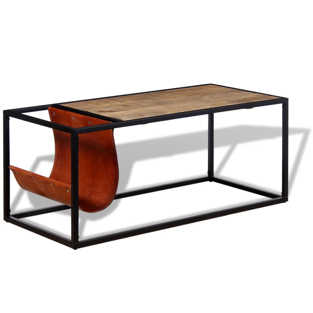 Mesa de centro c/ suporte de revistas pele genuína 110x50x45 cm