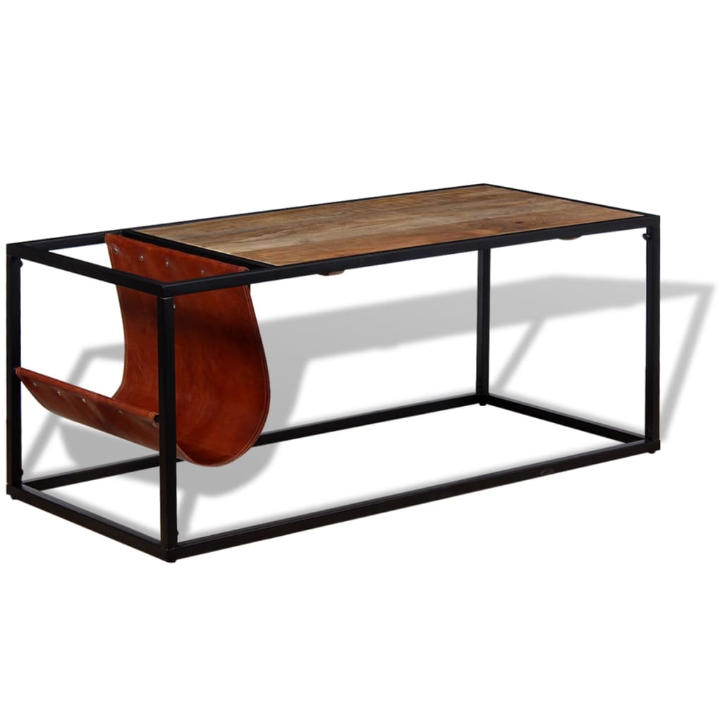 Mesa de centro c/ suporte de revistas pele genuína 110x50x45 cm