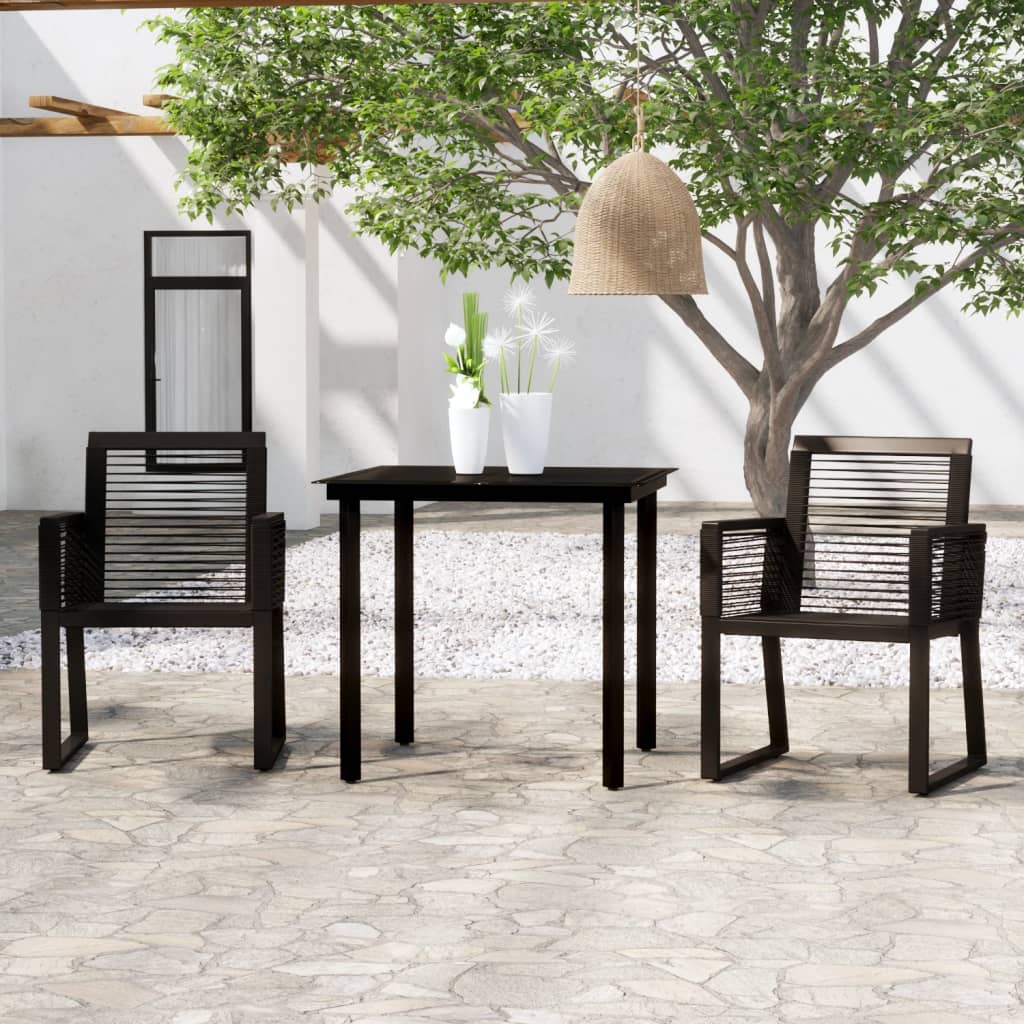 3 Pcs conjunto de jantar para jardim preto