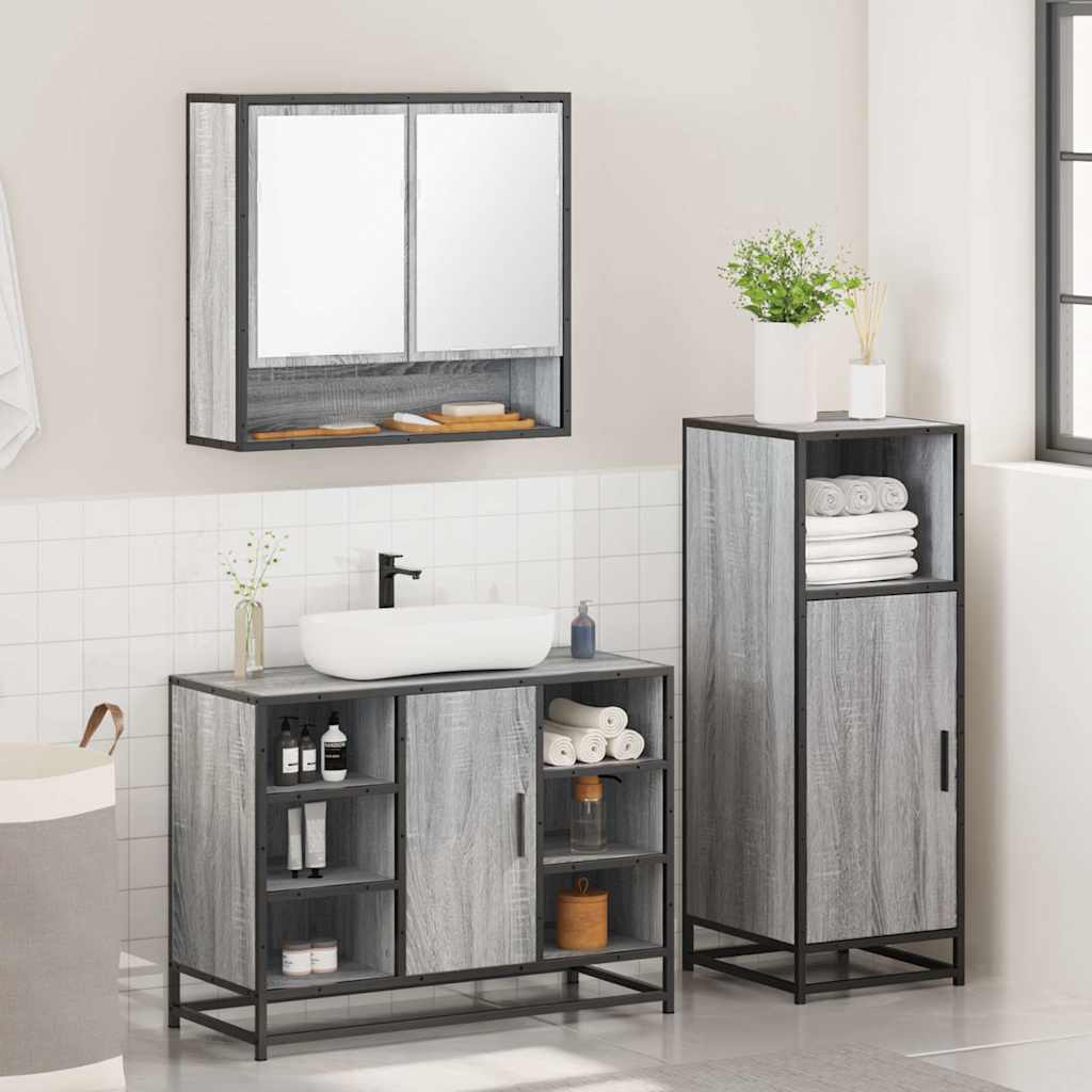 3 Pcs conjunto móveis casa de banho madeira proc. cinza sonoma