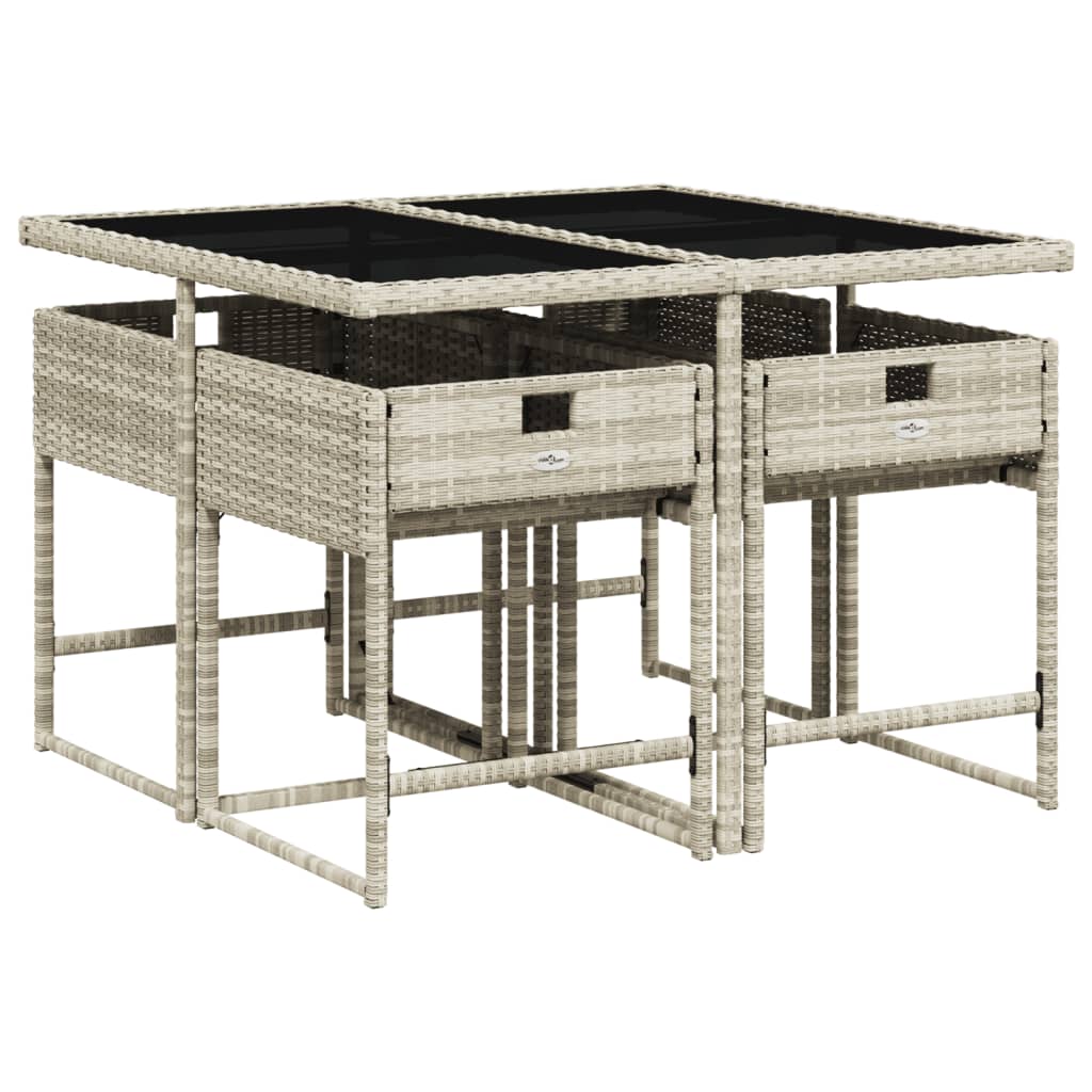 5 Pcs conjunto de jantar p/ jardim c/ almofadões cinzento claro