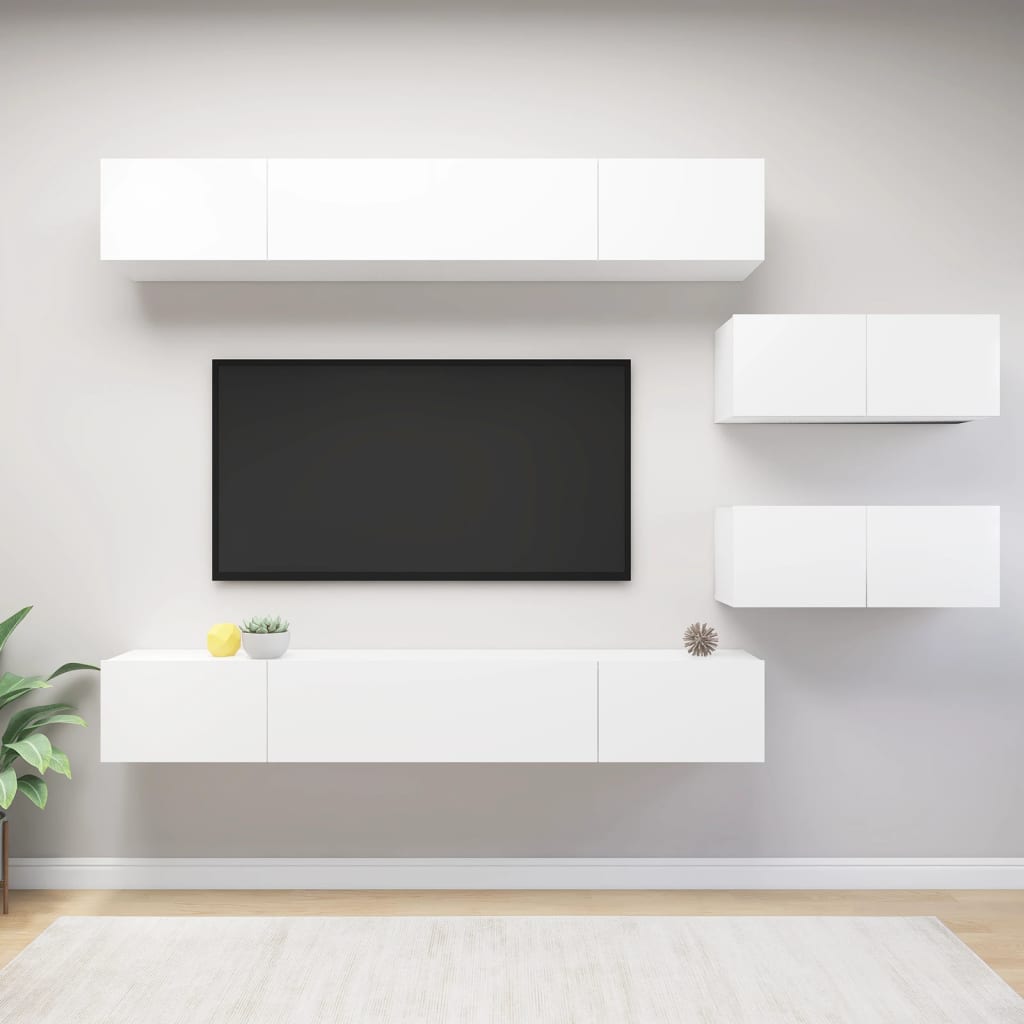 6 Pcs conjunto de móveis de TV derivados de madeira branco