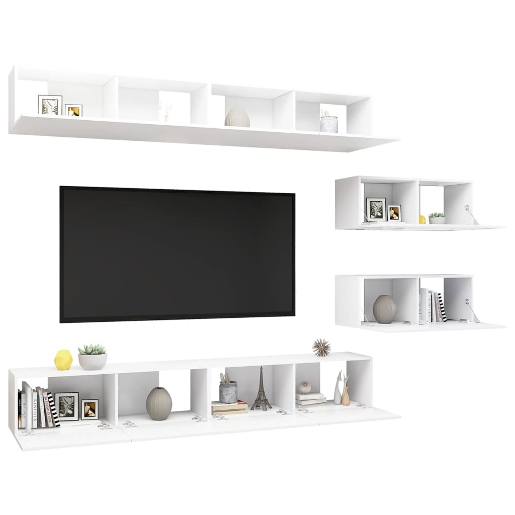 6 Pcs conjunto de móveis de TV derivados de madeira branco