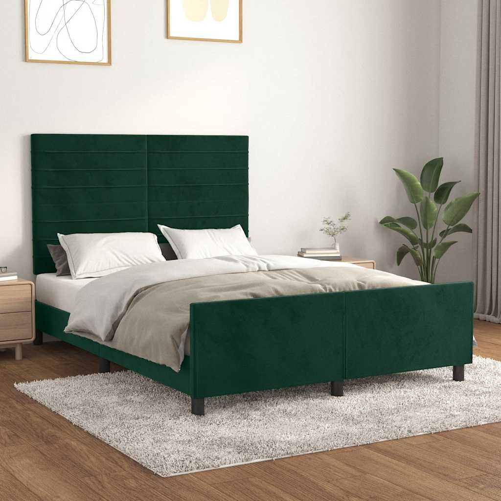 Estrutura de cama sem colchão 140x200 cm veludo verde-escuro