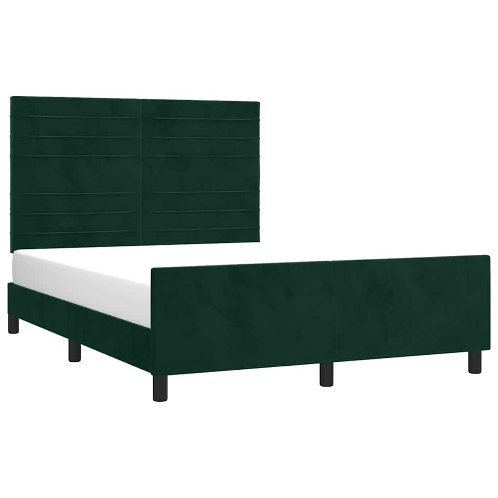 Estrutura de cama sem colchão 140x200 cm veludo verde-escuro