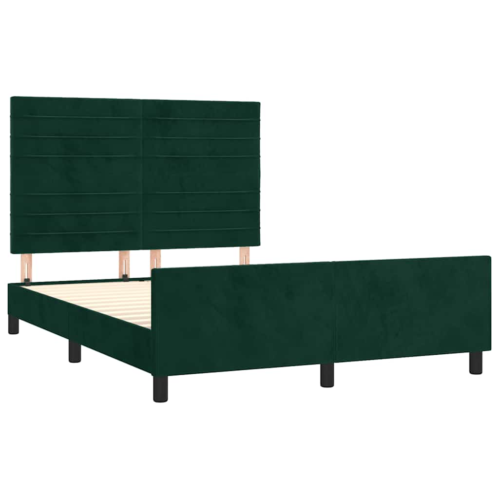 Estrutura de cama sem colchão 140x200 cm veludo verde-escuro