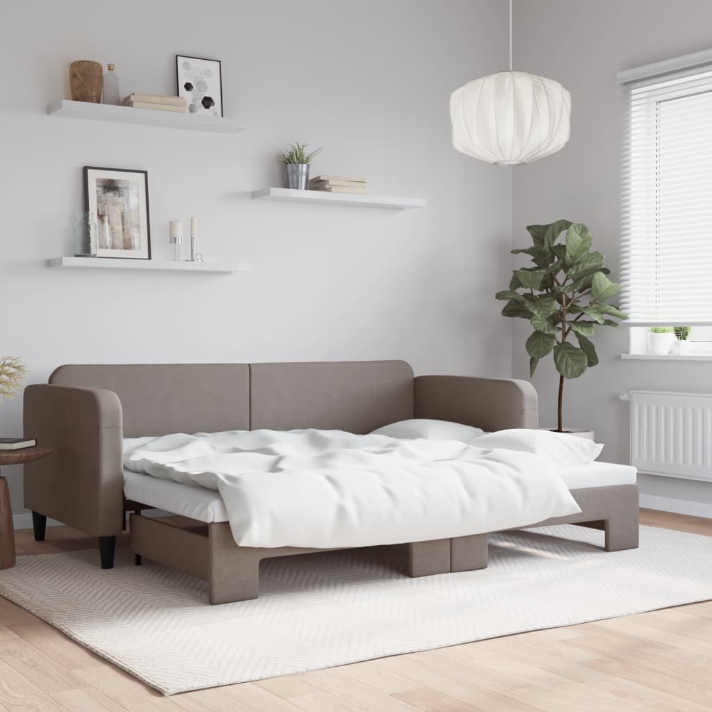 Sofá-cama com gavetão 80x200 cm tecido cinzento-acastanhado