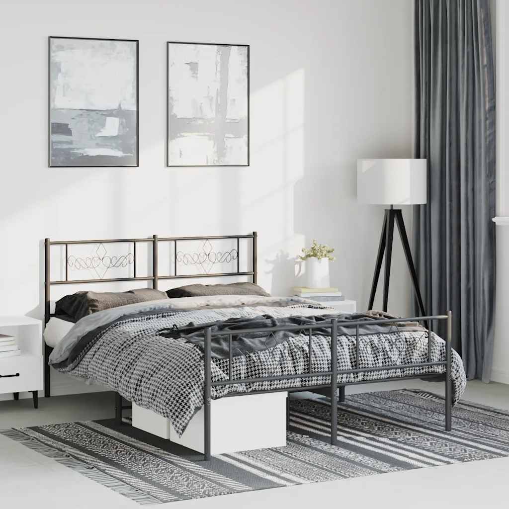 Estrutura de cama com cabeceira e pés 150x200 cm metal preto