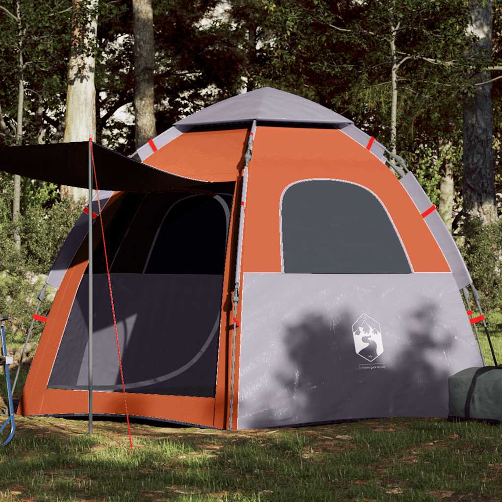 Tenda campismo cabana 4 pessoas libertação rápida cinza/laranja