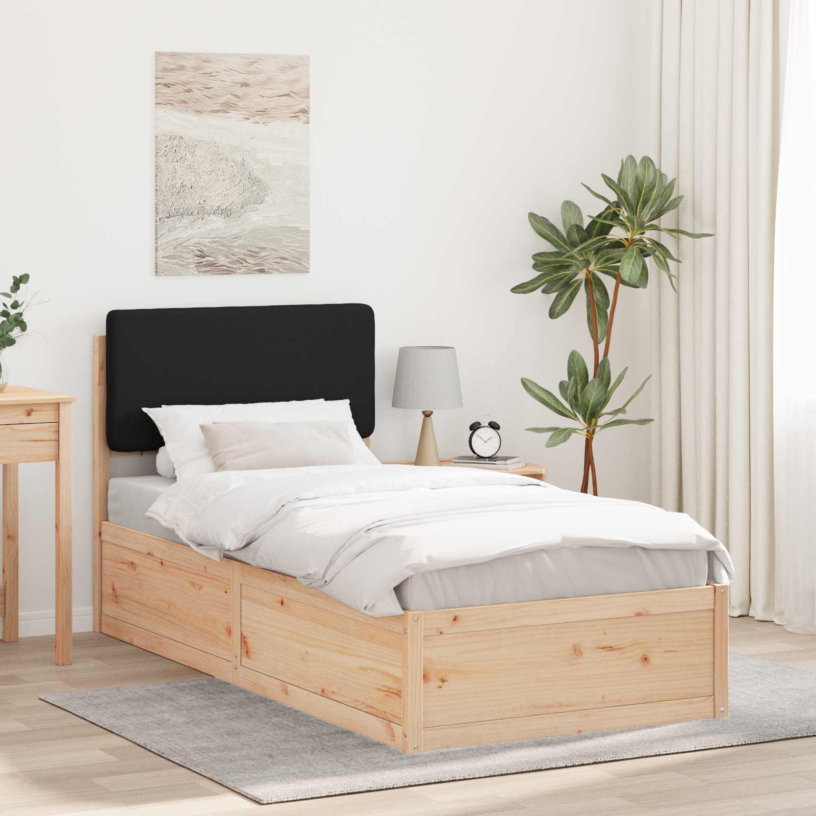 Estrutura de cama com cabeceira estofada preto 75 x 190 cm