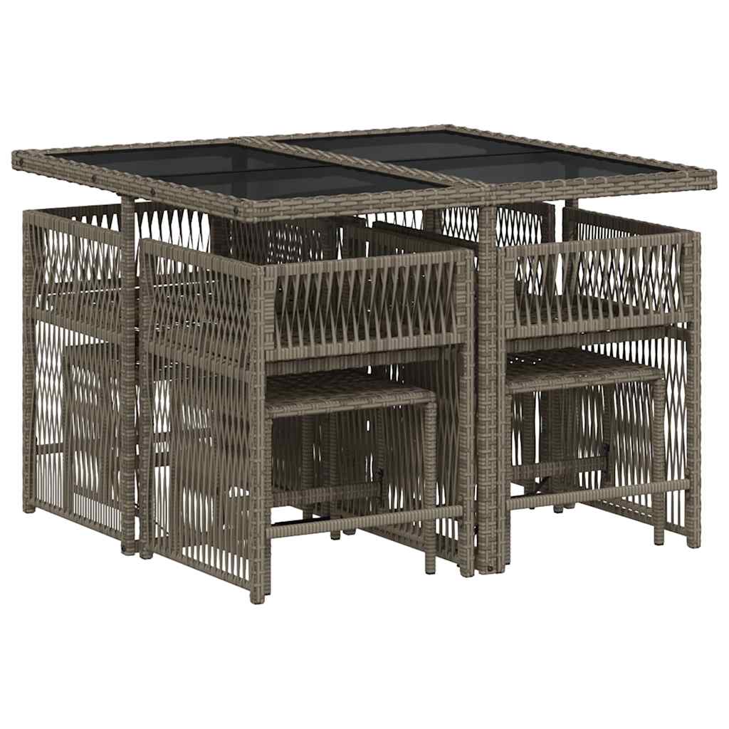 9 Pcs conjunto de jantar p/ jardim c/ almofadões vime PE cinza