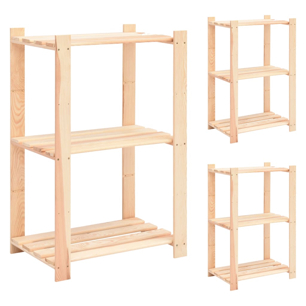 3 Unidades arrumação 3 prateleiras 60x38x90cm pinho 150 kg