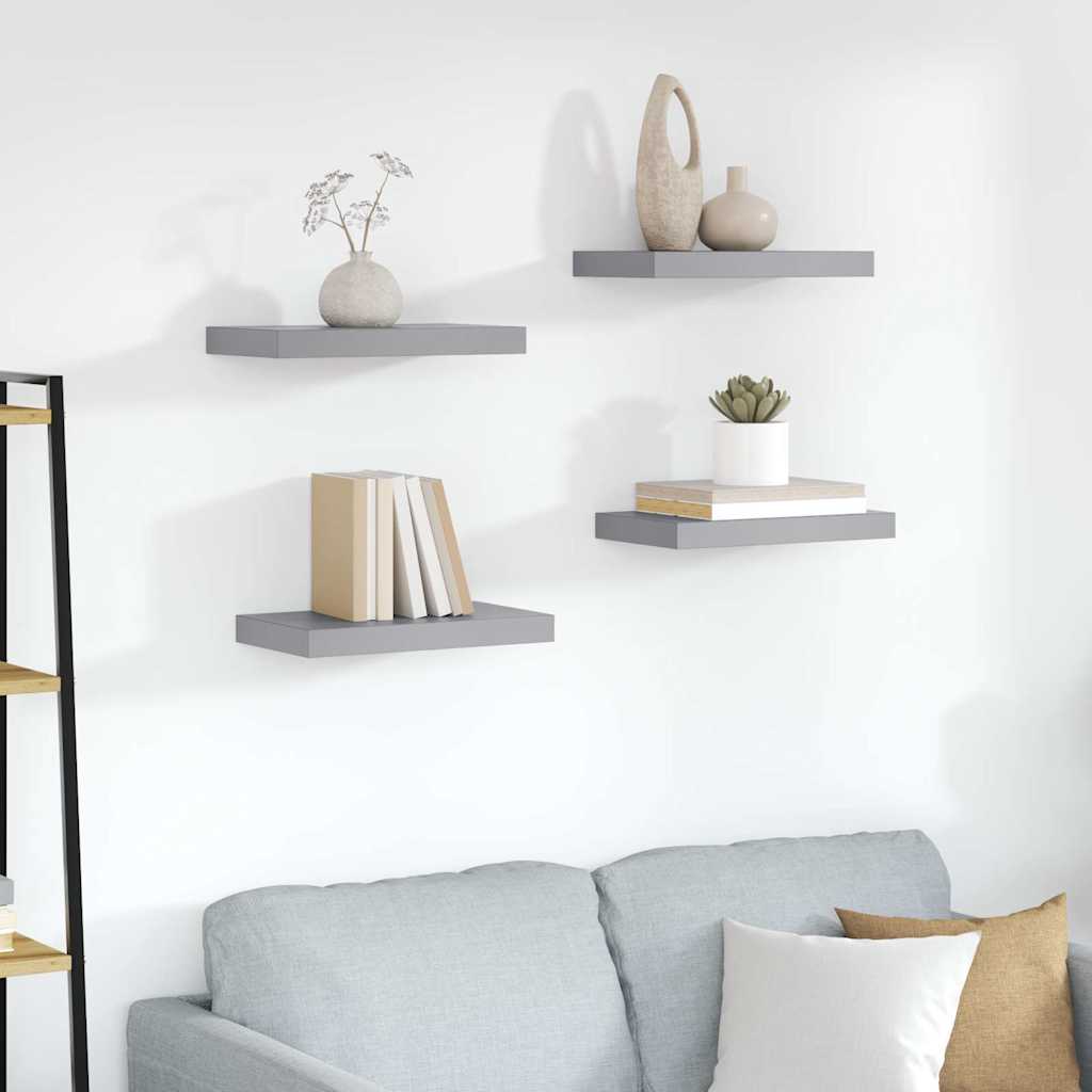 Prateleiras de parede suspensas 4 pcs 23x23,5x3,8cm MDF cinza
