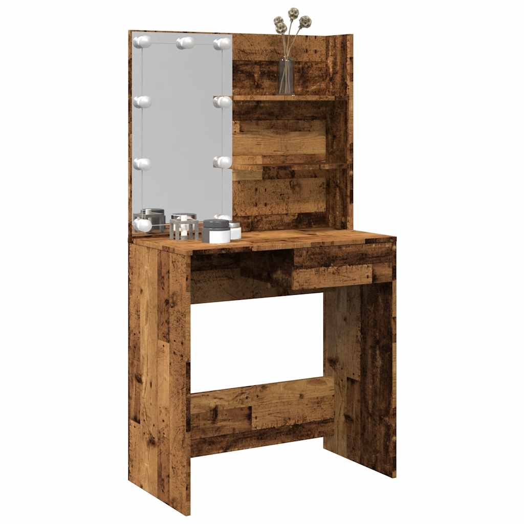 Toucador com luzes LED 74,5x40x141 cm madeira velha
