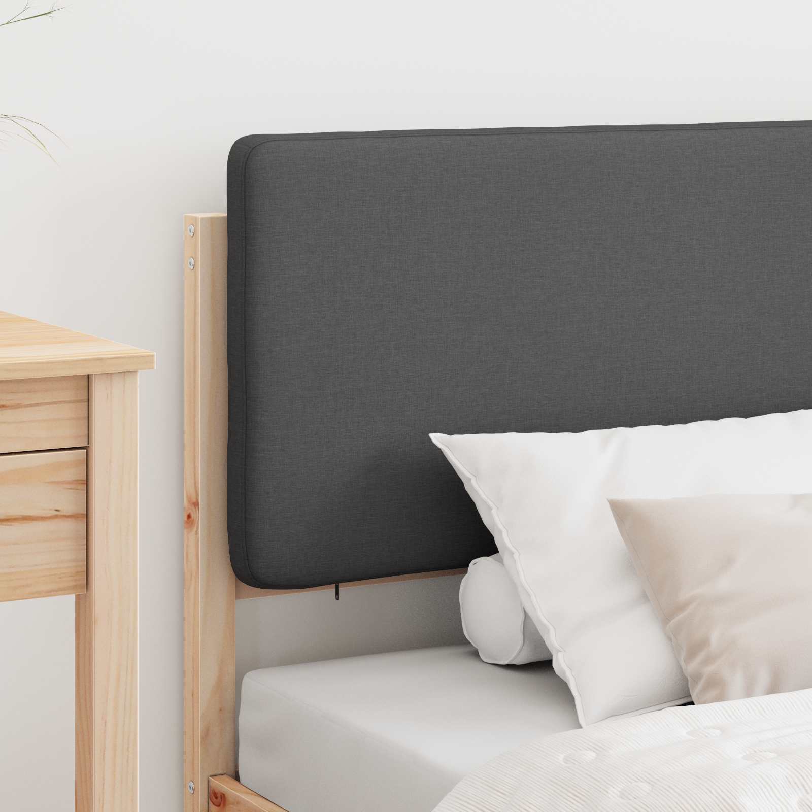 Estrutura de cama com cabeceira estofada cinza escuro