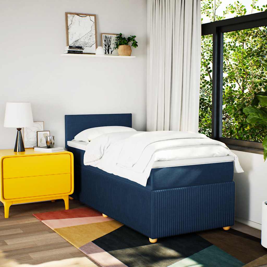 Cama com molas/colchão 80x200 cm tecido azul